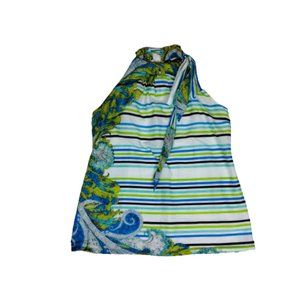 TOMMY BAHAMA BOHO Striped Print Tie Halter Sleeveless Women's Top  Sz SP